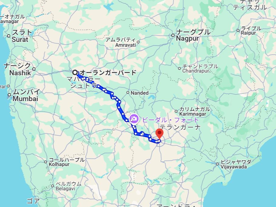 オーランガバードからハイデラバードまでの距離